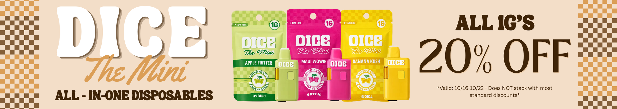 Cannabis Promo, Cannabis Sales, Cannabis Discounts, Cannabis on Sale, 20% off Dice