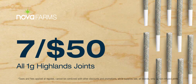 Cannabis Promo, Cannabis Sales, Cannabis Discounts, Cannabis on Sale, Mix N' Match Highlands 1g Joints: 7 for $50