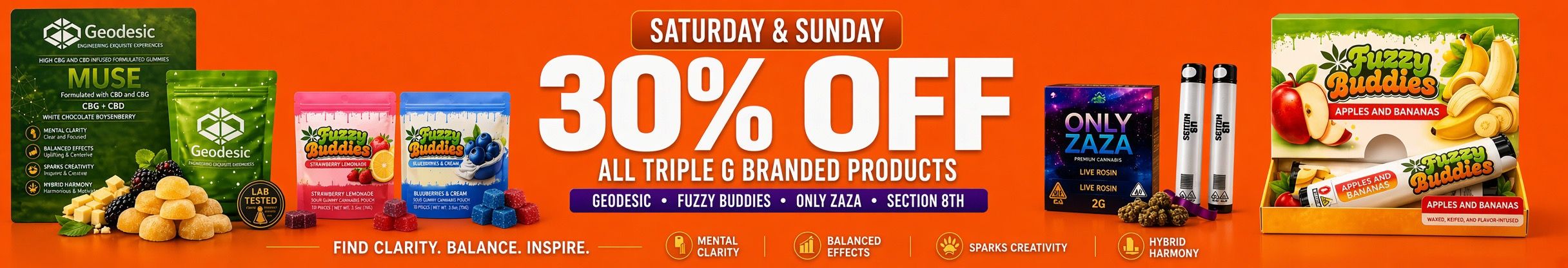 Cannabis Promo, Cannabis Sales, Cannabis Discounts, Cannabis on Sale, TRIPLE G 30% OFF SAT&SUN