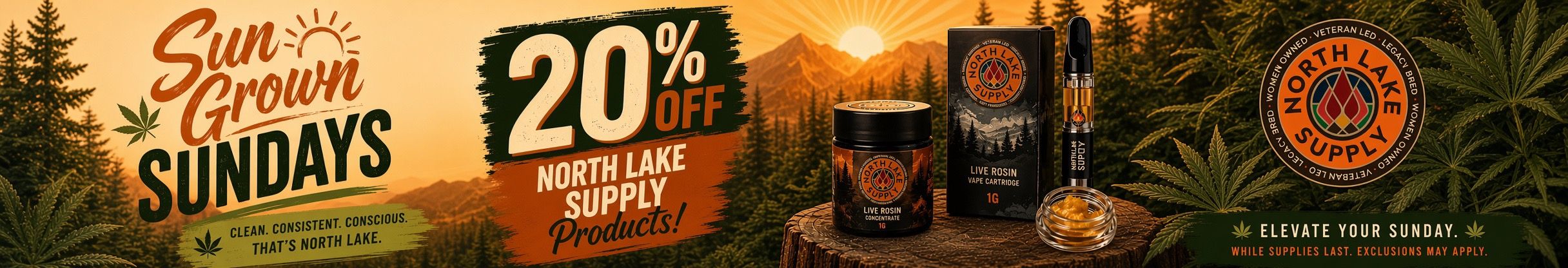 Cannabis Promo, Cannabis Sales, Cannabis Discounts, Cannabis on Sale, SUN GROWN SUNDAYS-20% OFF NORTH LAKE SUPPLY