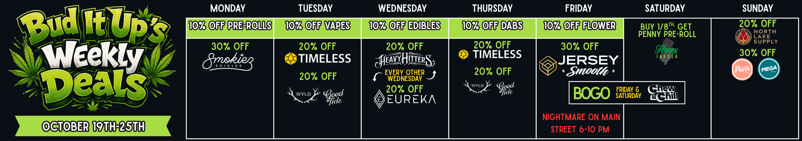 Cannabis Promo, Cannabis Sales, Cannabis Discounts, Cannabis on Sale, WEEKLY DEALS 10/19