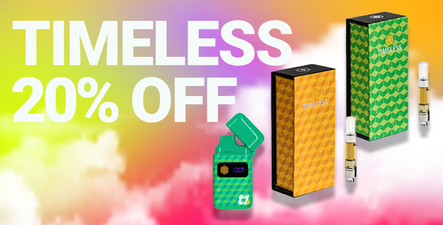 Cannabis Promo, Cannabis Sales, Cannabis Discounts, Cannabis on Sale, Timeless 20%