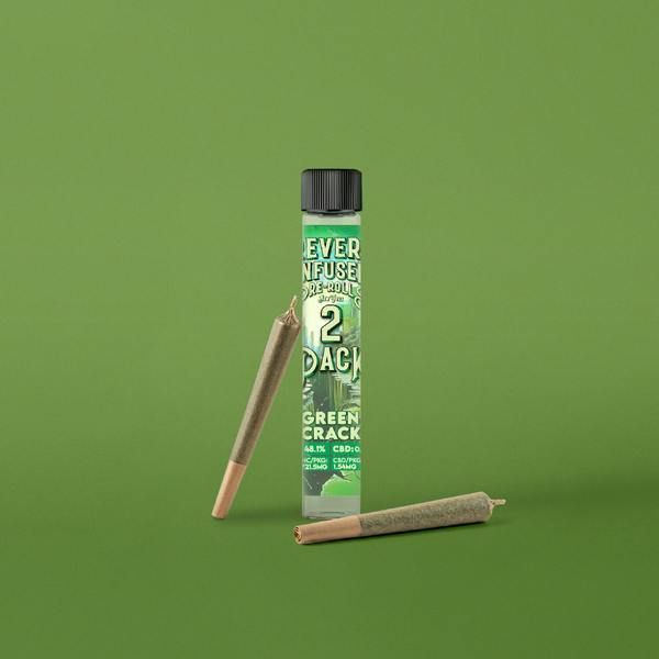 Distillate Infused Ground Flower Pre Roll 2 Pack Green Crack Revert