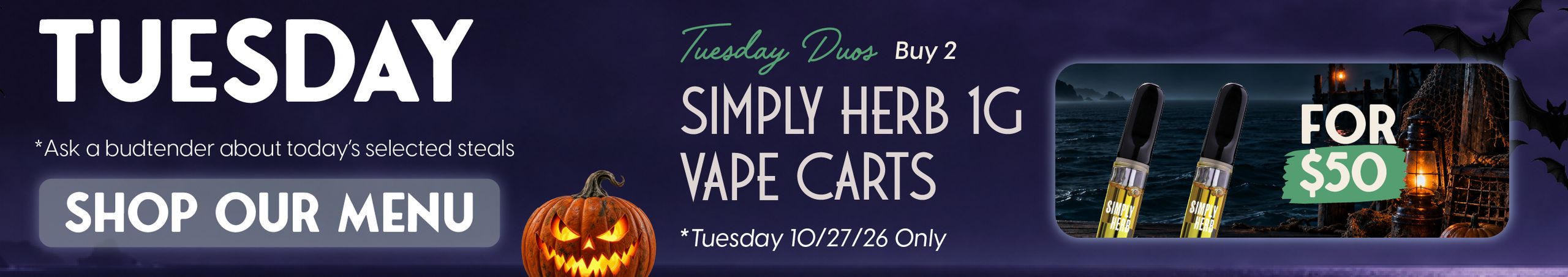 Cannabis Promo, Cannabis Sales, Cannabis Discounts, Cannabis on Sale, Buy 2 Simply Herb 1g Vape Carts for $50