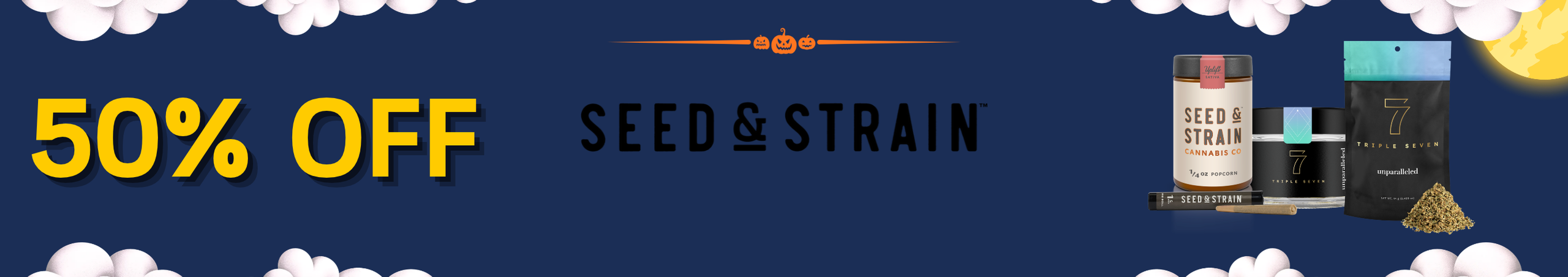 Cannabis Promo, Cannabis Sales, Cannabis Discounts, Cannabis on Sale, 50% Off Seed & Strain and Triple 7