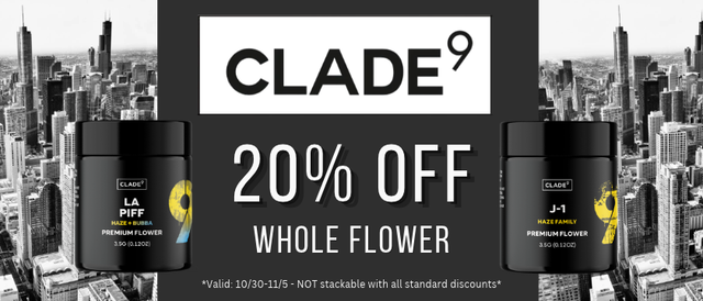 Cannabis Promo, Cannabis Sales, Cannabis Discounts, Cannabis on Sale, Clade 9 20% Off
