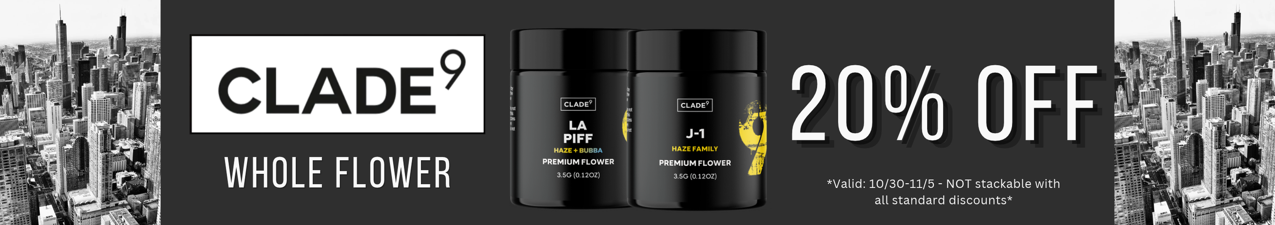 Cannabis Promo, Cannabis Sales, Cannabis Discounts, Cannabis on Sale, Clade 9 20% Off